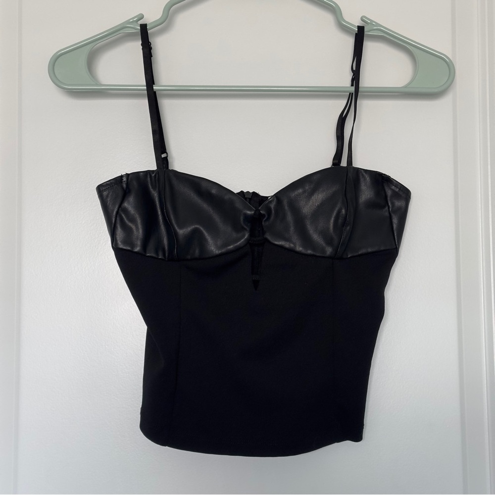 Zara Black Faux Leather Bustier Top Size Small, S